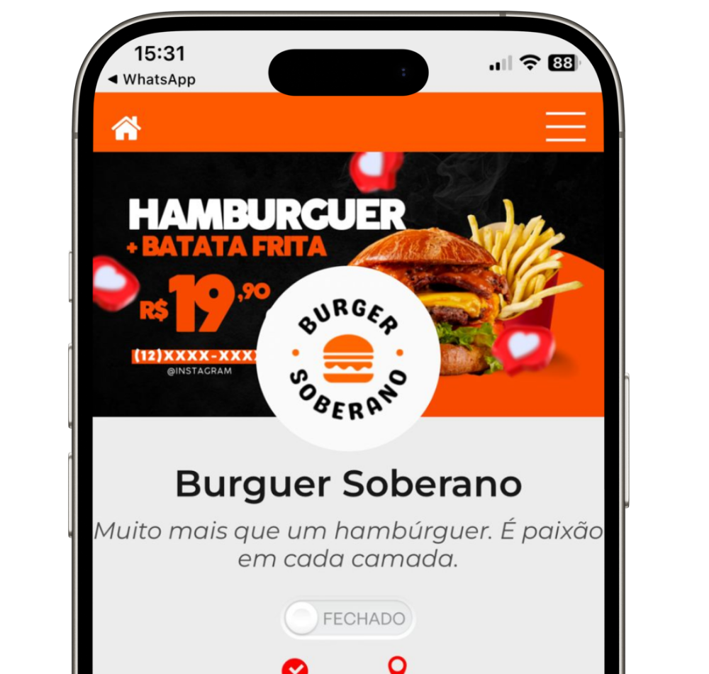 Exemplo de cardápio digital no celular