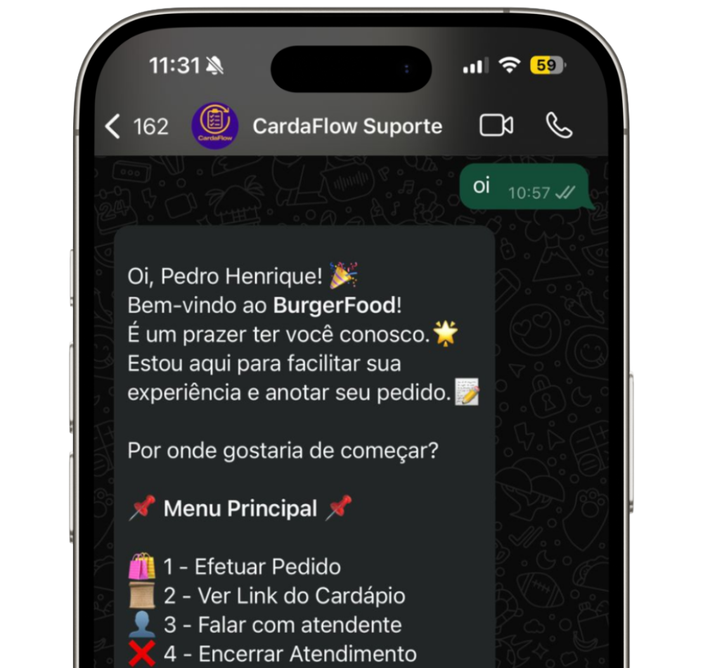 Tela de conversa automática no WhatsApp